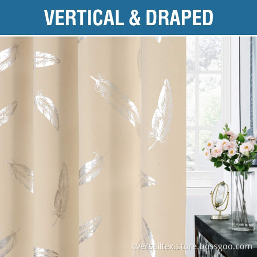 Feather Pattern Silver Foil Printed Window Curtain